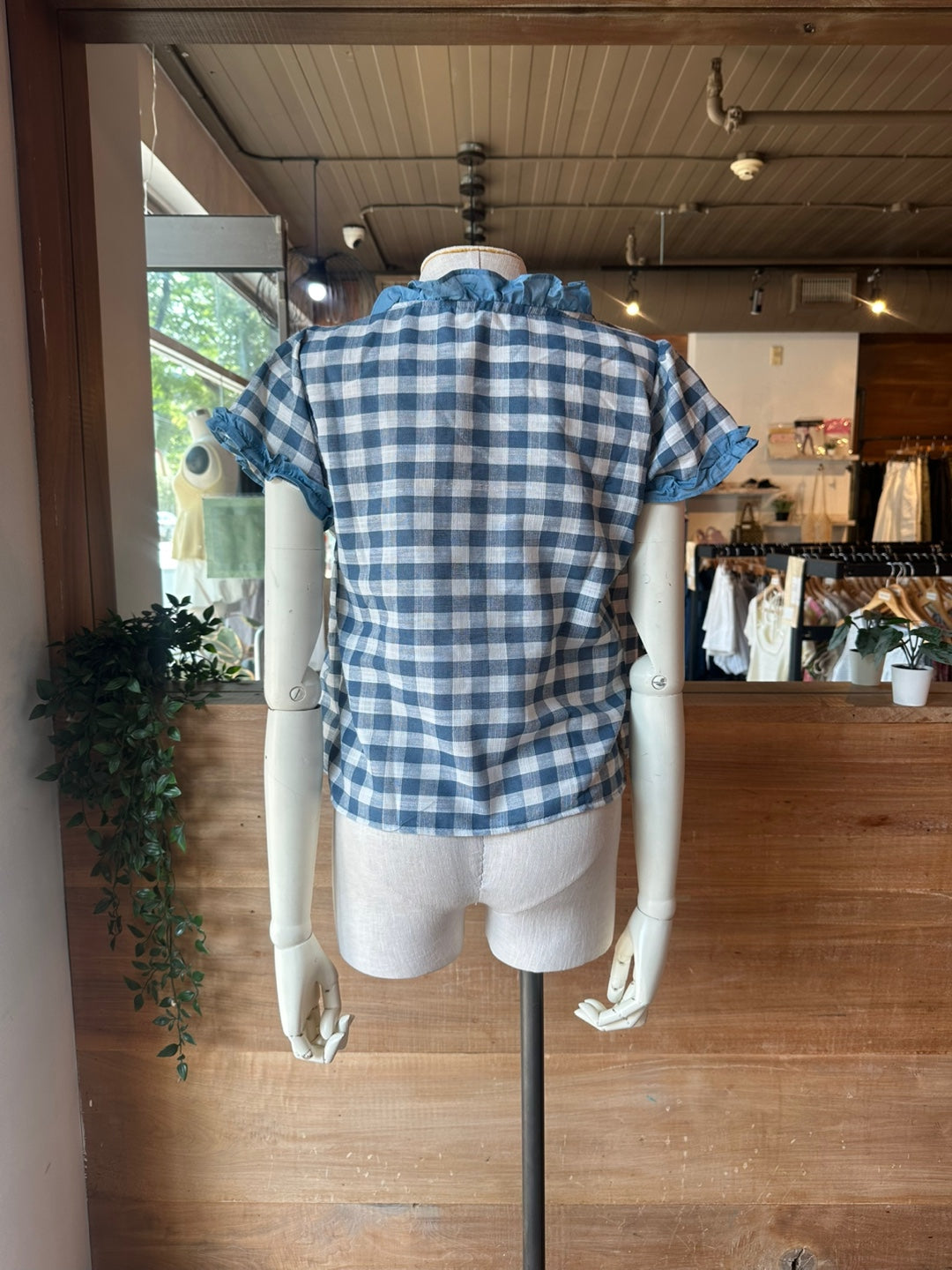 Gingham Tie Front Top with Built in Lace Cami