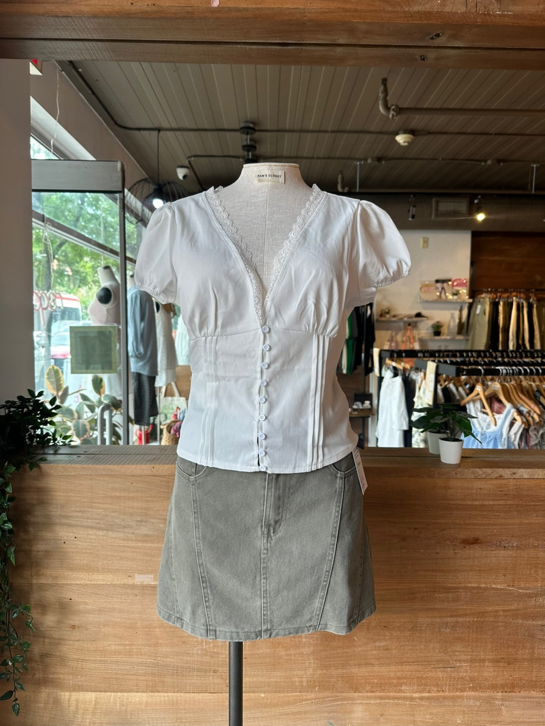 White Lace Button Up Blouse
