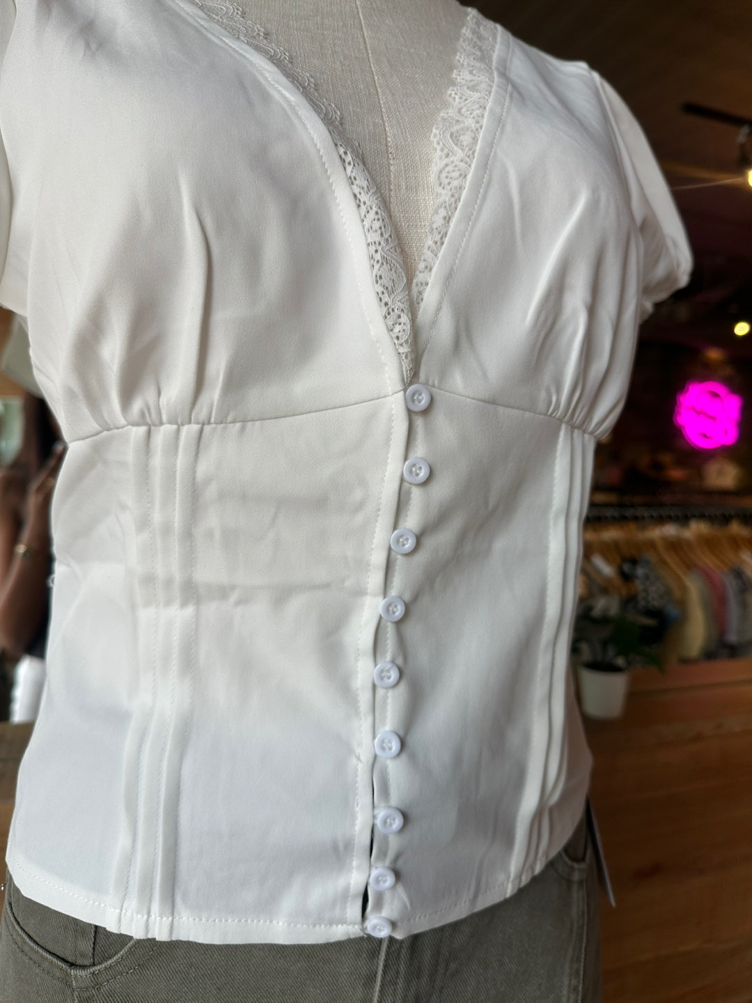 White Lace Button Up Blouse