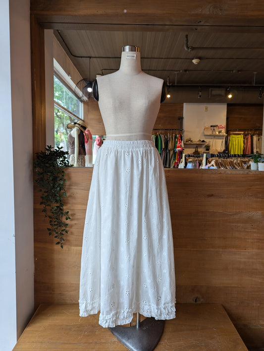 Eyelet Maxi Skirt with Ruffled Hem