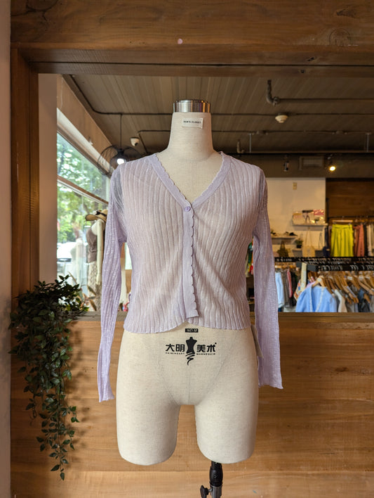 Sheer Button Up Cardigan with Scalloped Trim