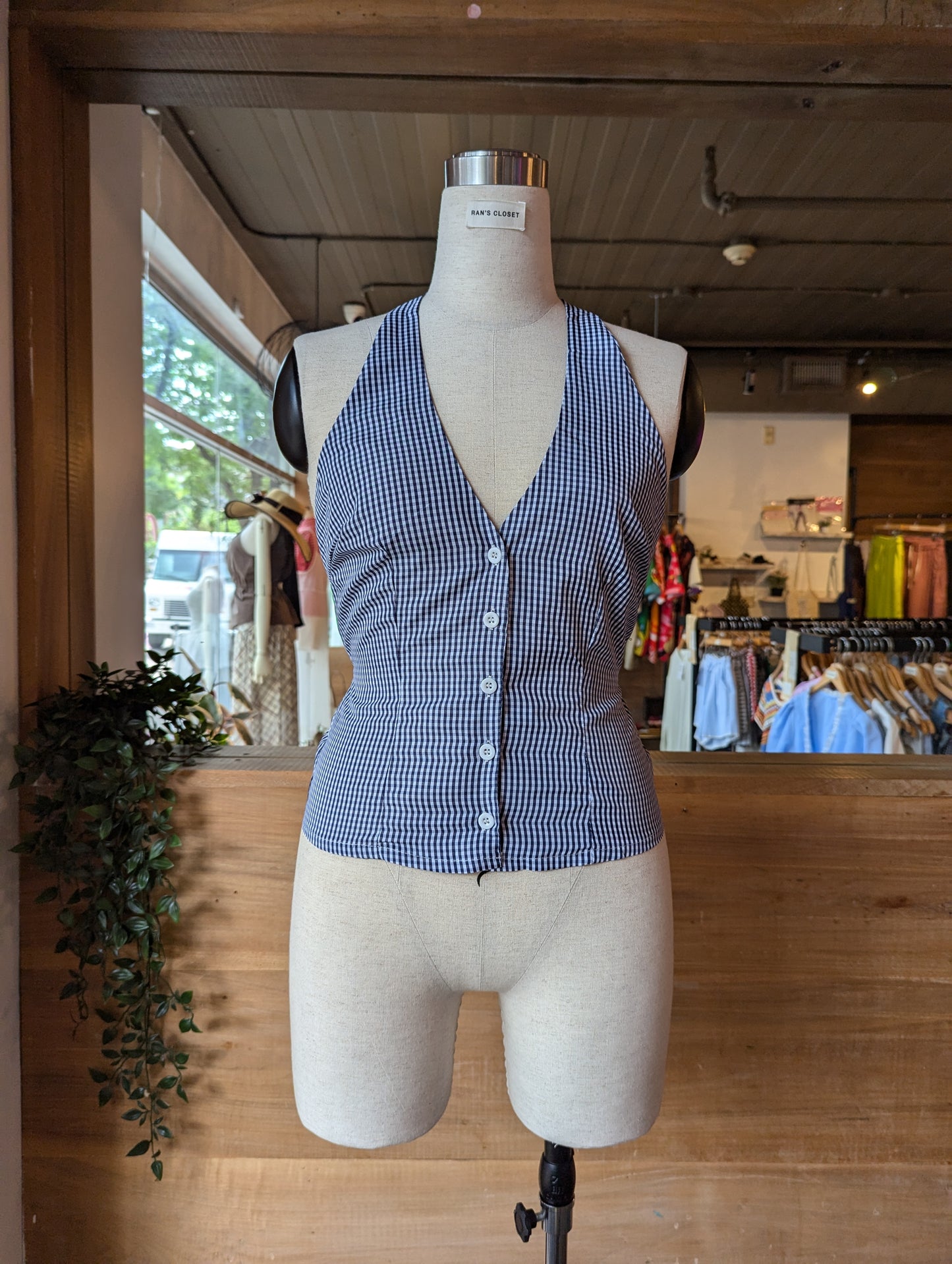 Blue Gingham Button Down Halter Top
