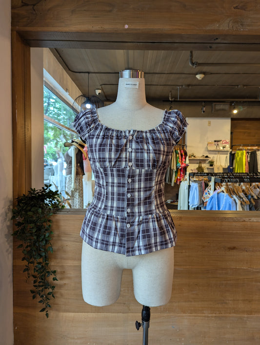 Plaid Puff Sleeve Top