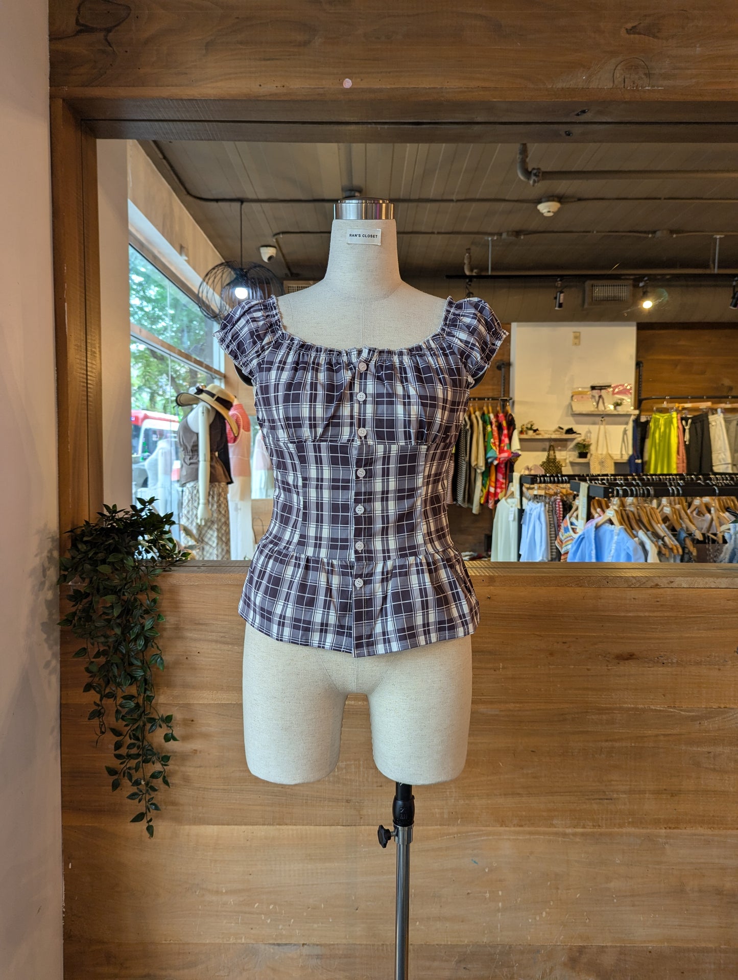 Plaid Puff Sleeve Top