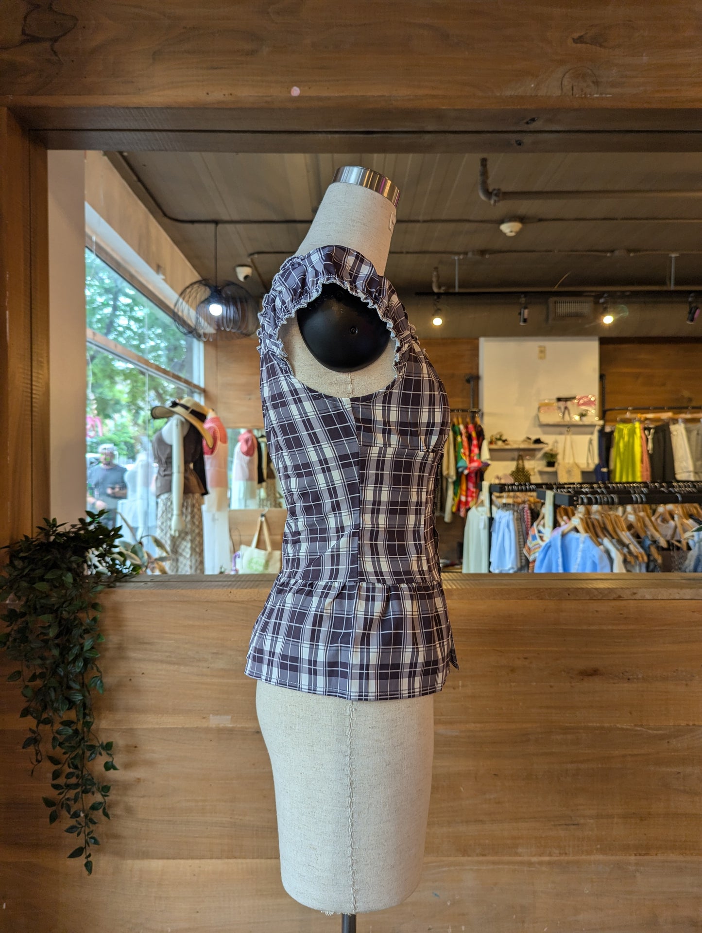 Plaid Puff Sleeve Top