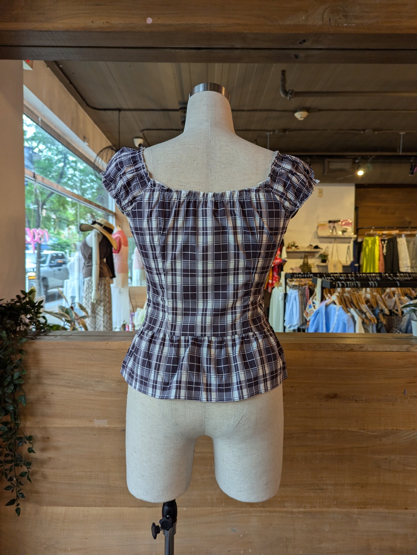 Plaid Puff Sleeve Top