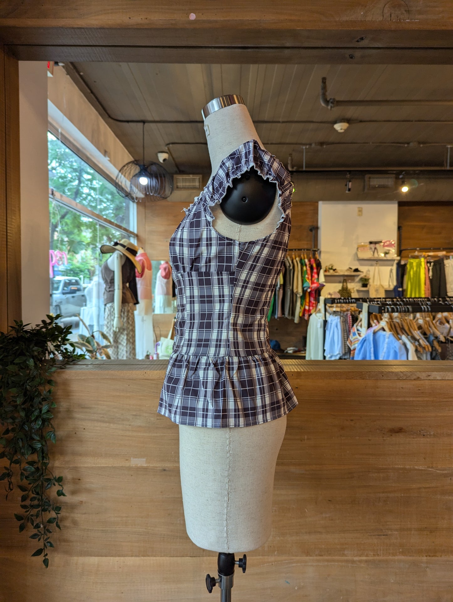 Plaid Puff Sleeve Top
