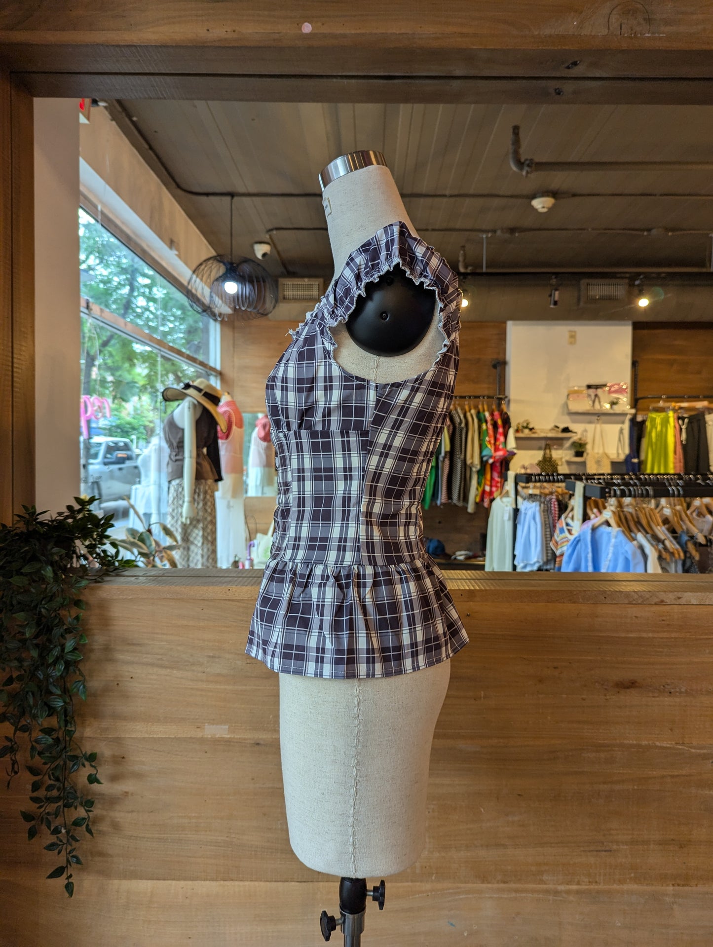 Plaid Puff Sleeve Top