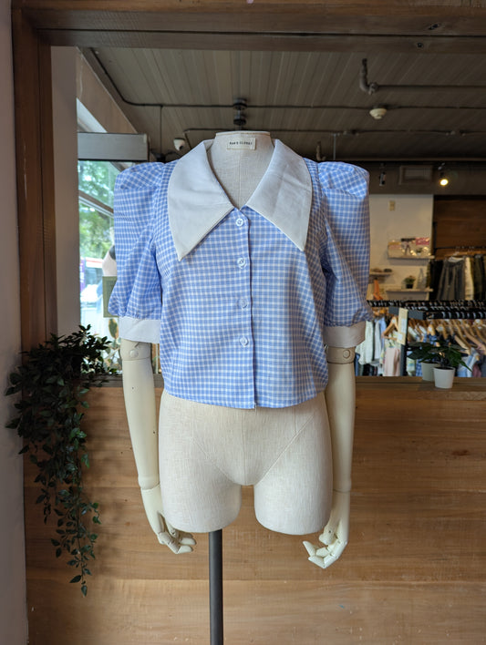 Oversized Collar Gingham Top