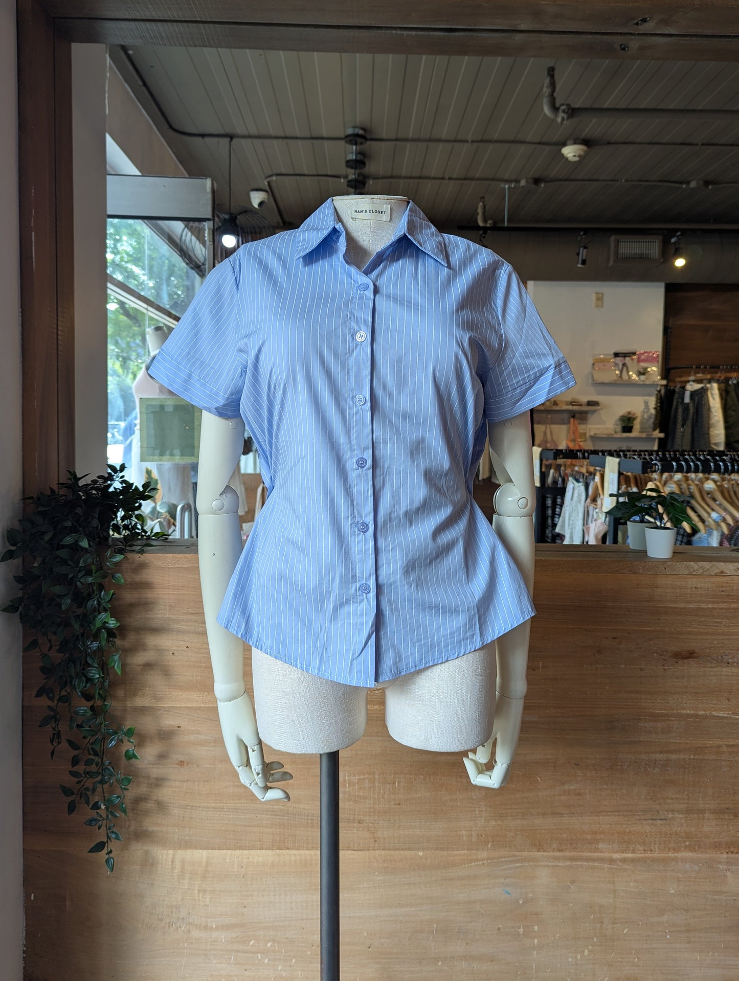 Pinstripe Short Sleeve Button Up