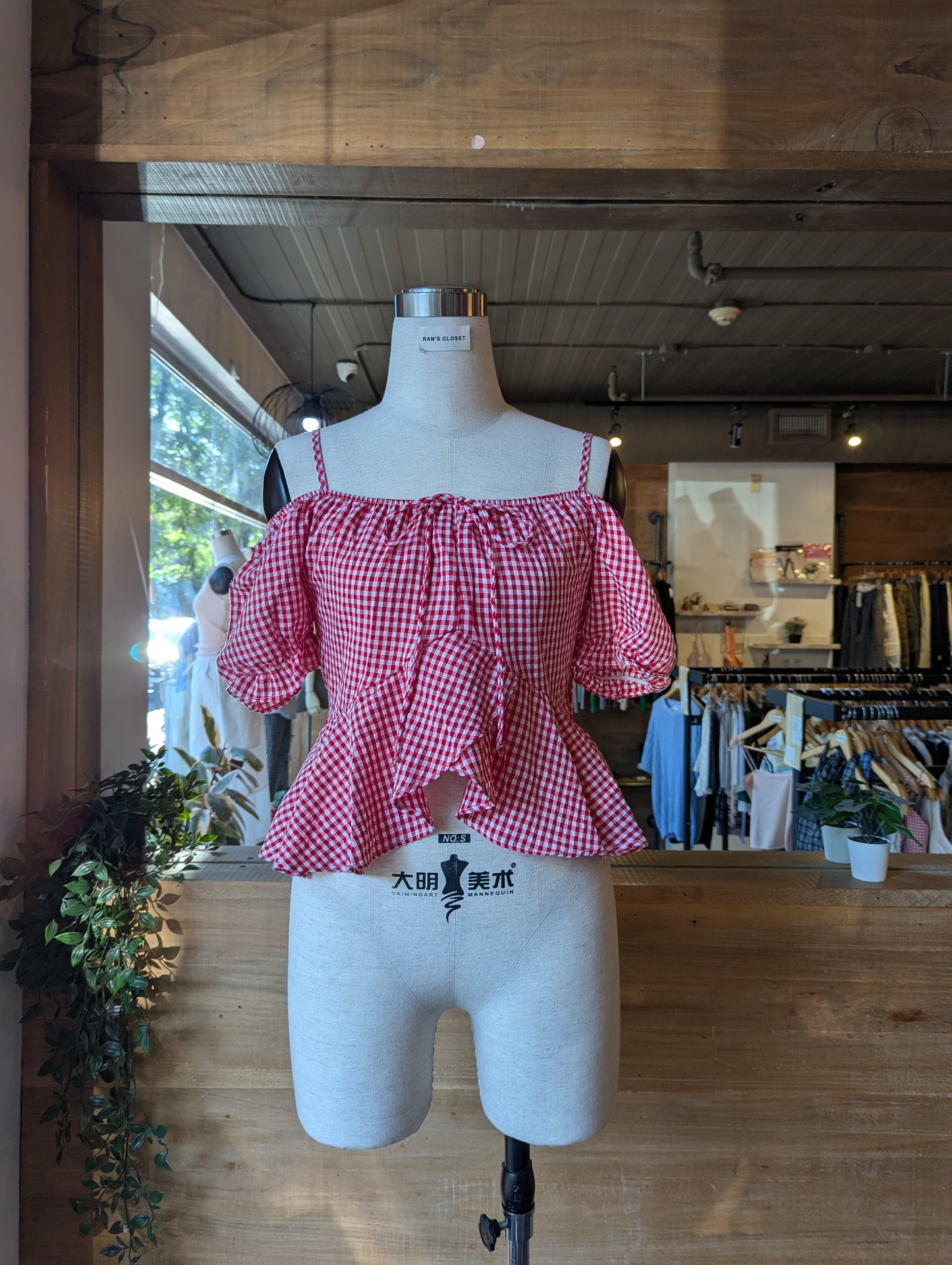 Off Shoulder Gingham Blouse