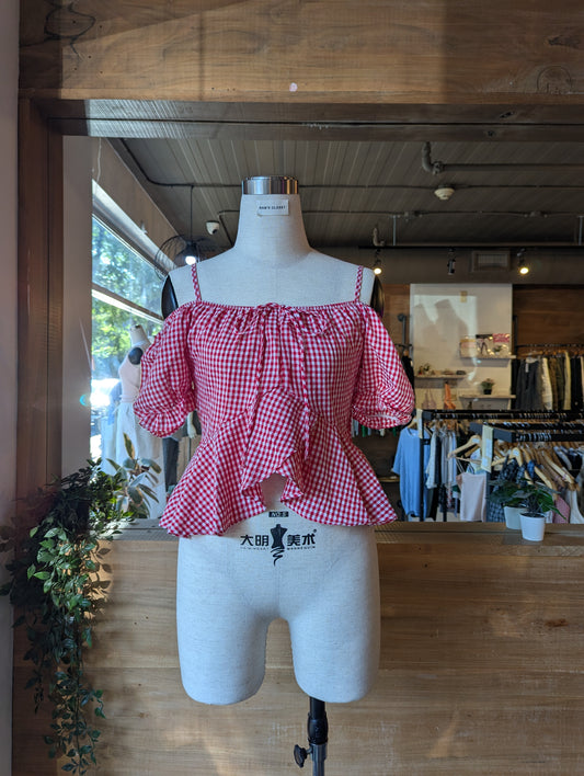 Off Shoulder Gingham Blouse