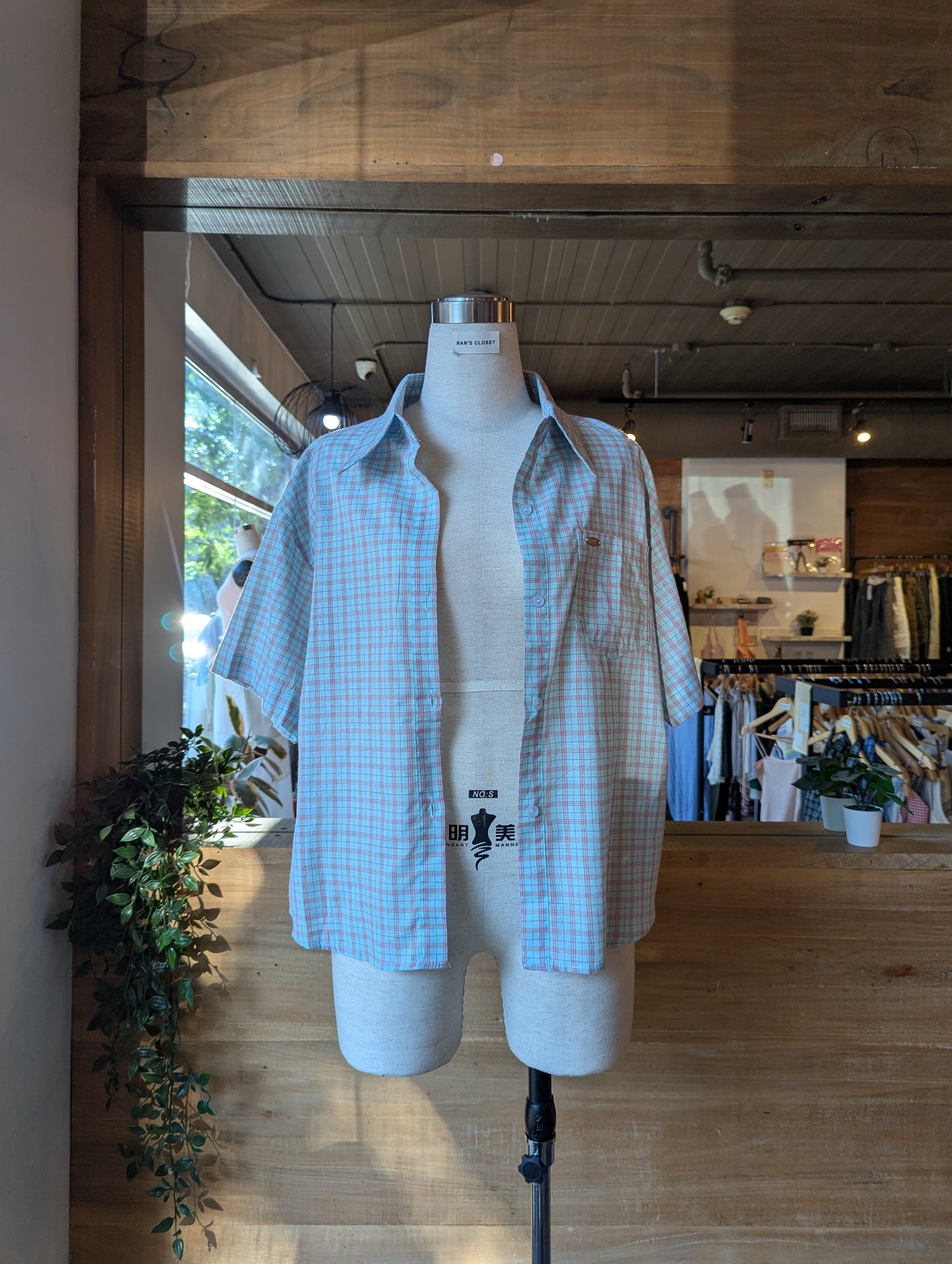 Cropped Short Sleeve Plaid Button Up