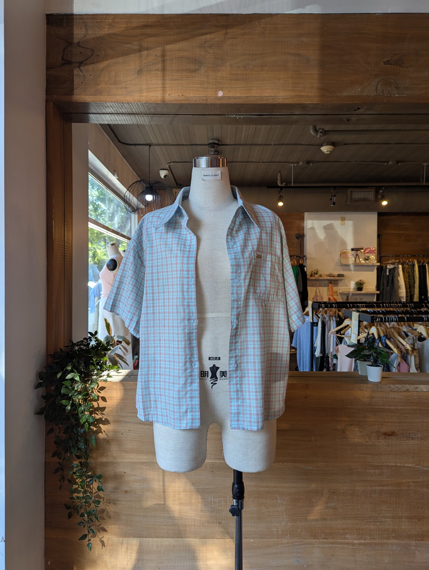 Cropped Short Sleeve Plaid Button Up