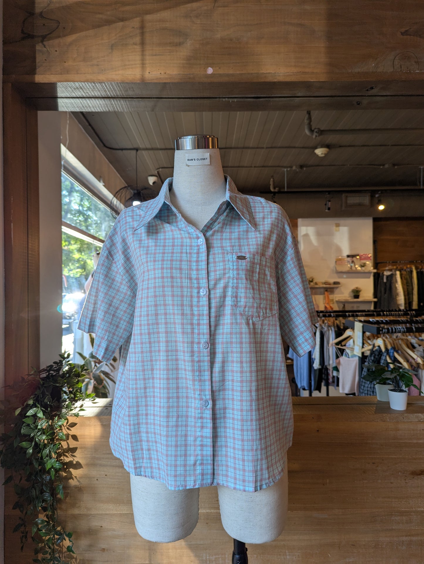 Cropped Short Sleeve Plaid Button Up