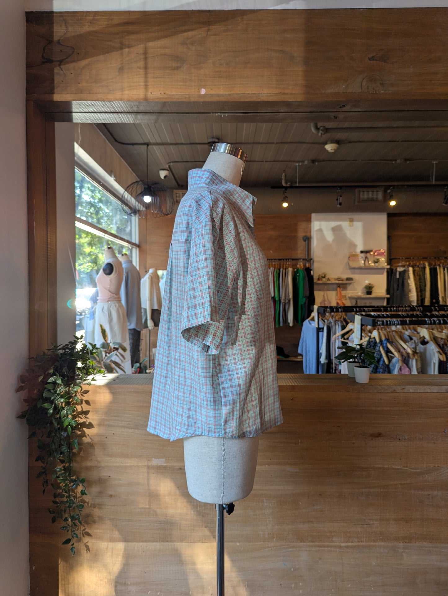 Cropped Short Sleeve Plaid Button Up