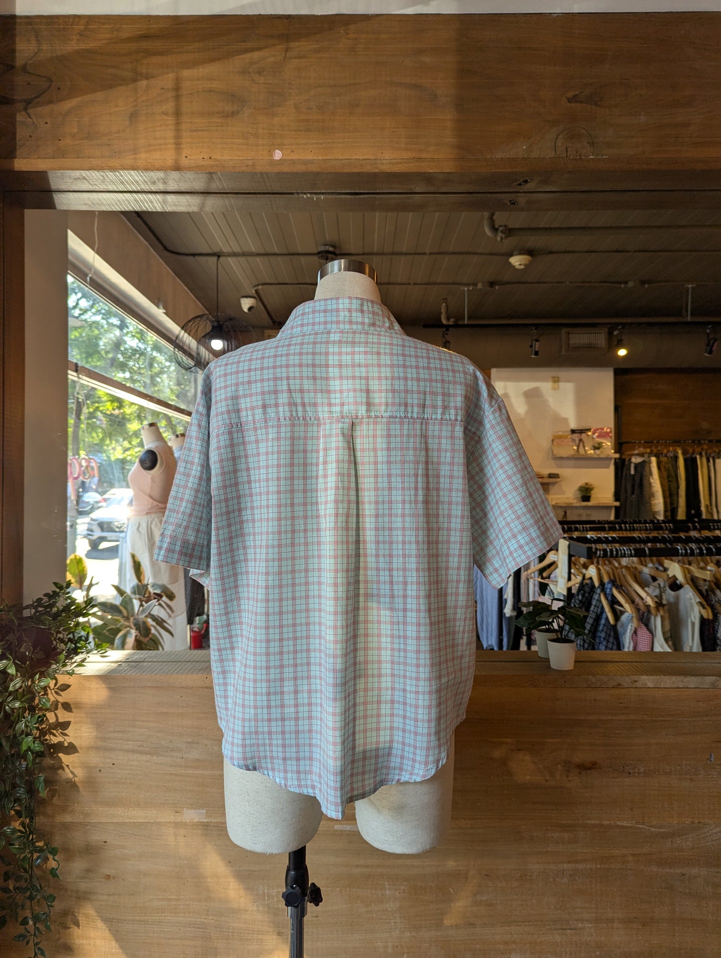 Cropped Short Sleeve Plaid Button Up