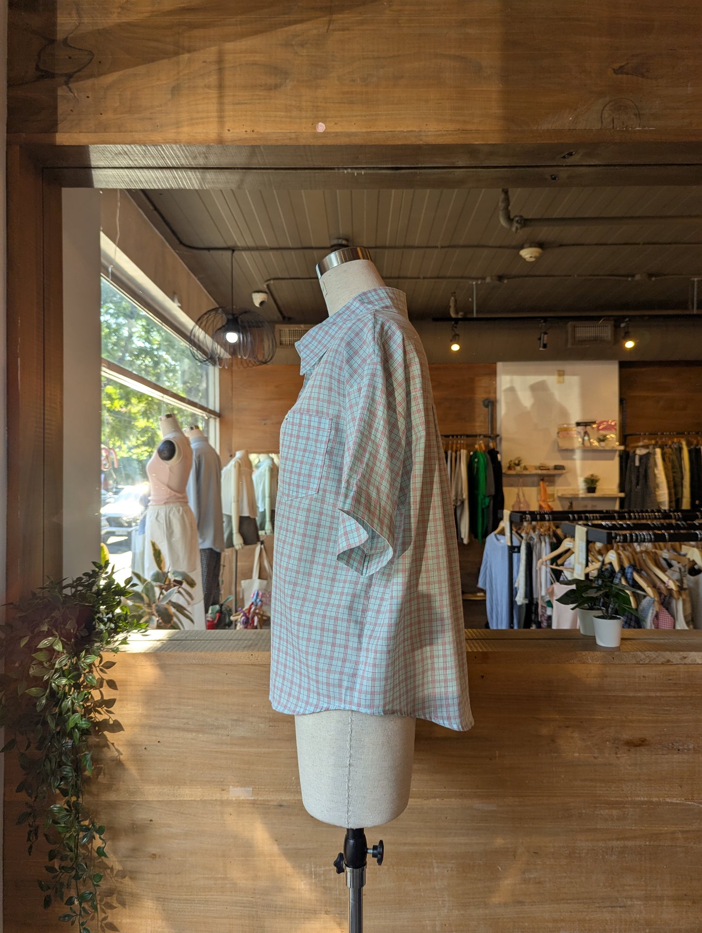 Cropped Short Sleeve Plaid Button Up