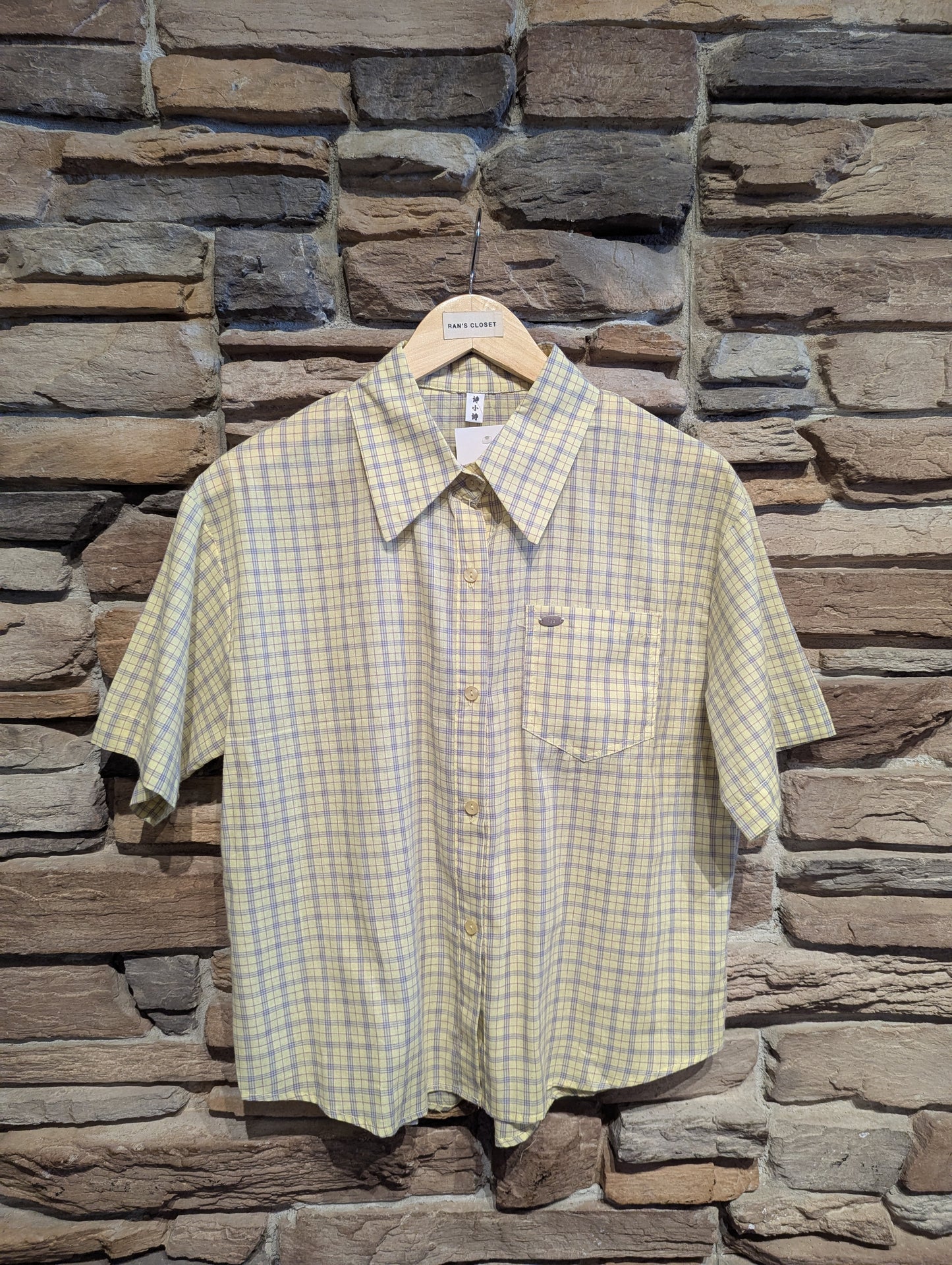 Cropped Short Sleeve Plaid Button Up