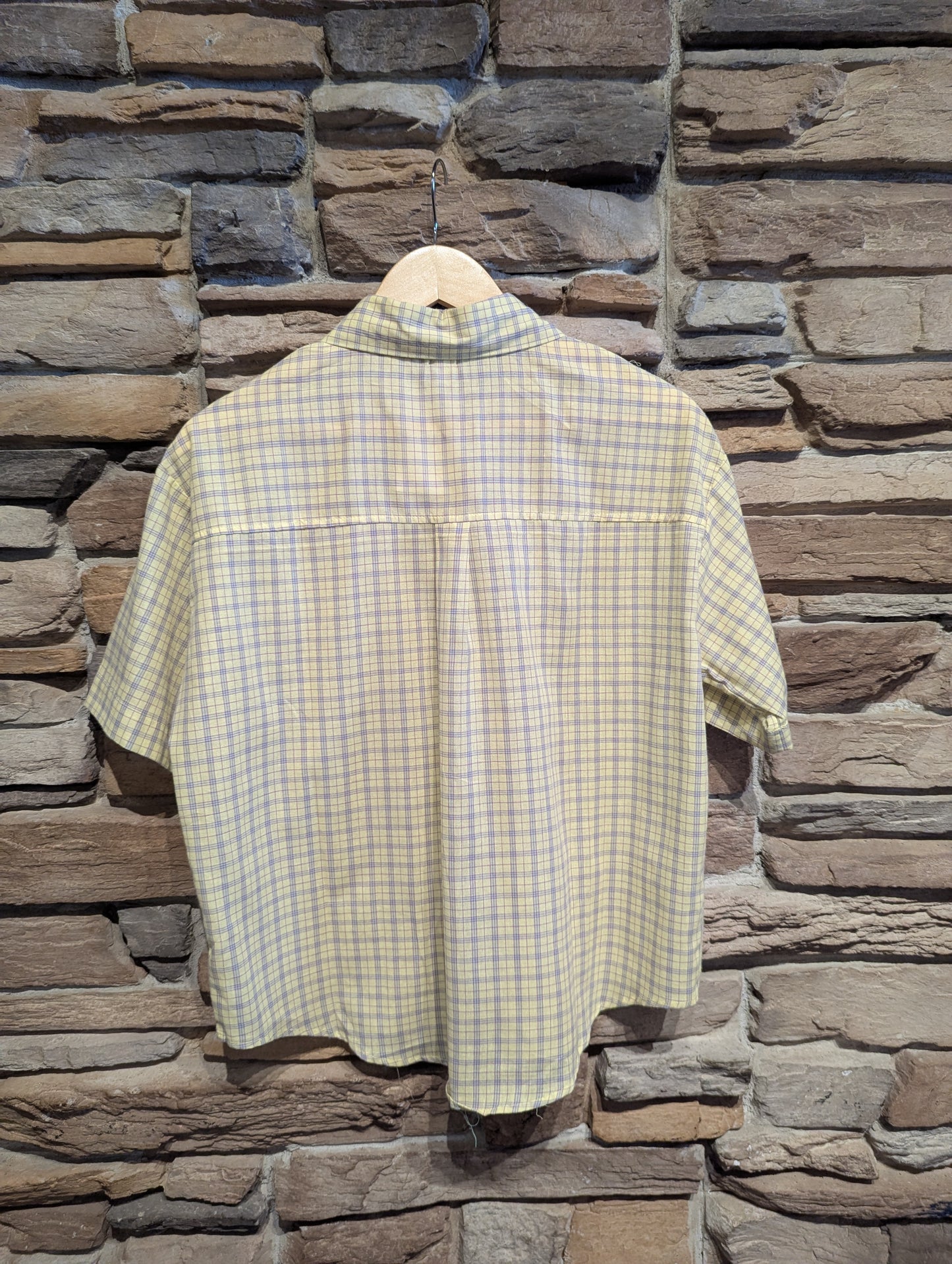 Cropped Short Sleeve Plaid Button Up
