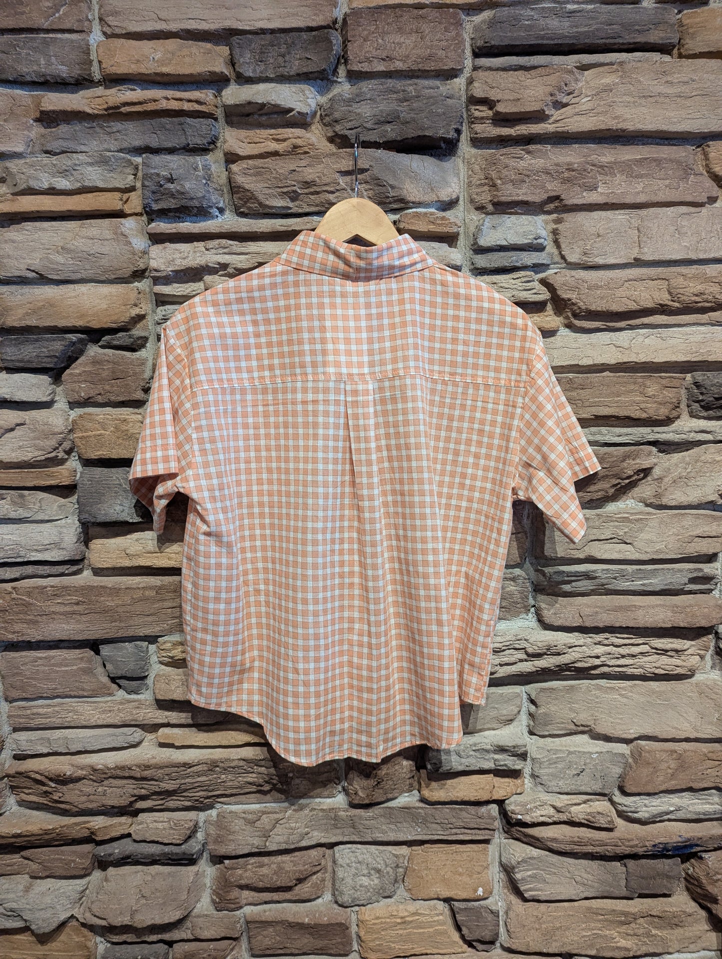 Cropped Short Sleeve Plaid Button Up