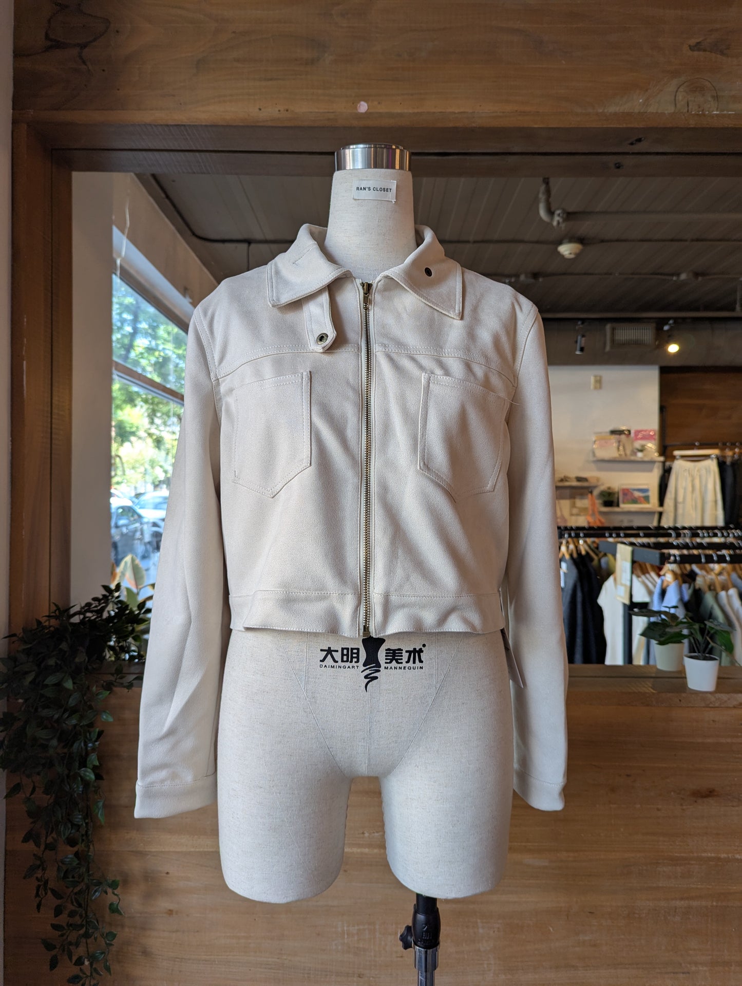 Cropped Vegan Suede Jacket