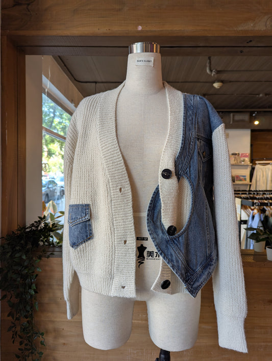 Denim Twist Detail Knit Cardigan