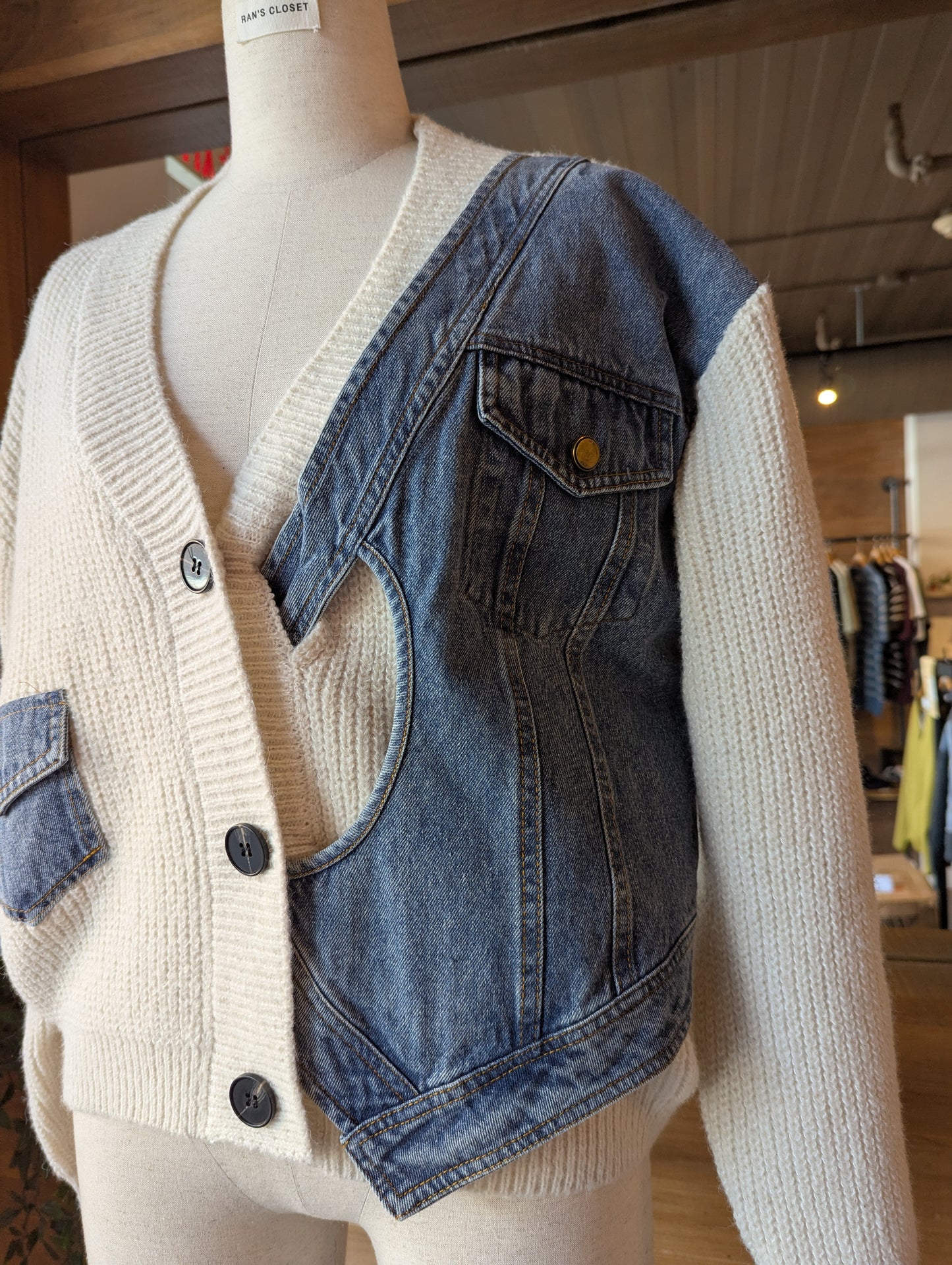 Denim Twist Detail Knit Cardigan