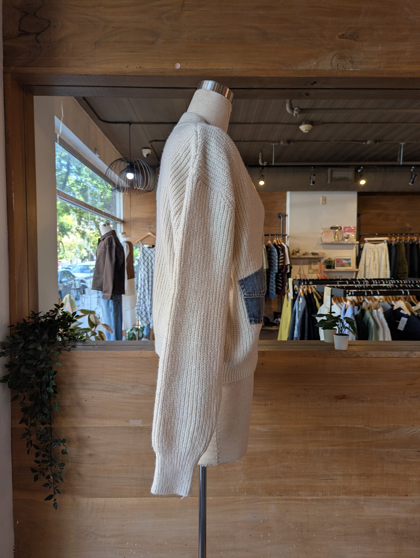 Denim Twist Detail Knit Cardigan