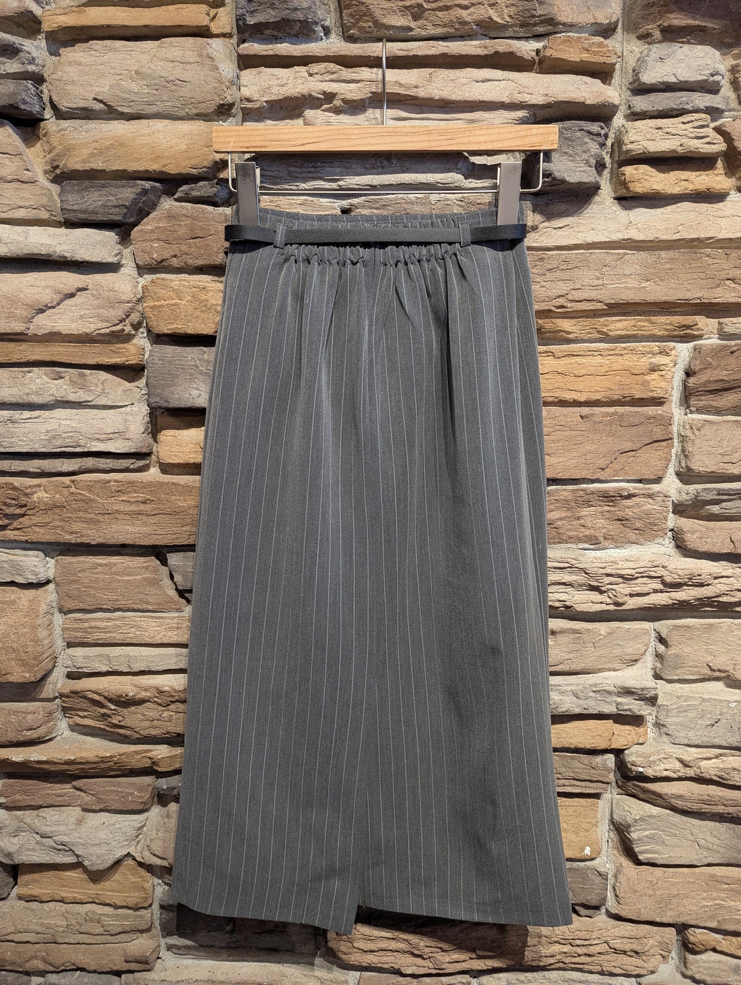 Pinstripe Midi Skirt with Belt