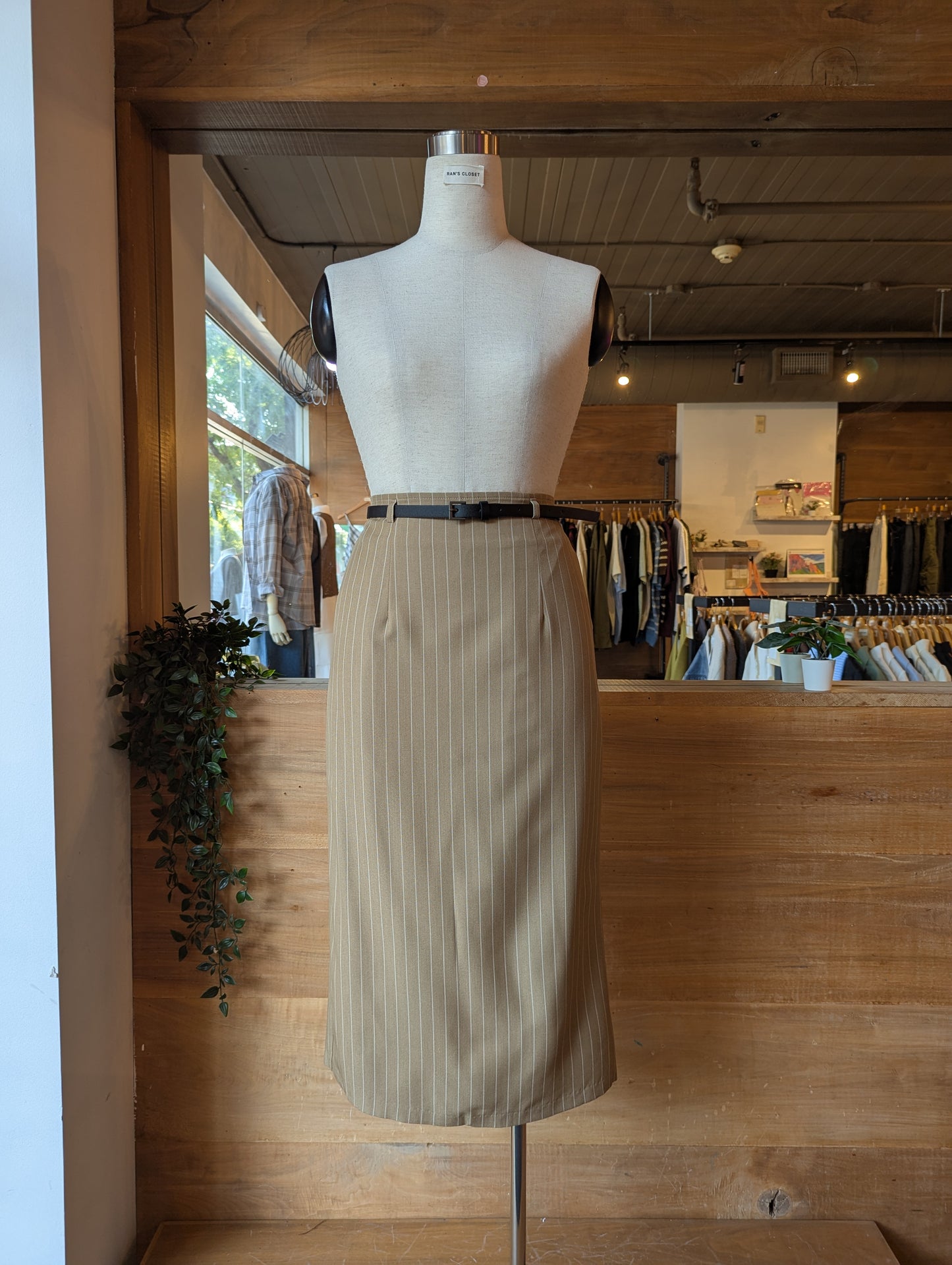 Pinstripe Midi Skirt with Belt