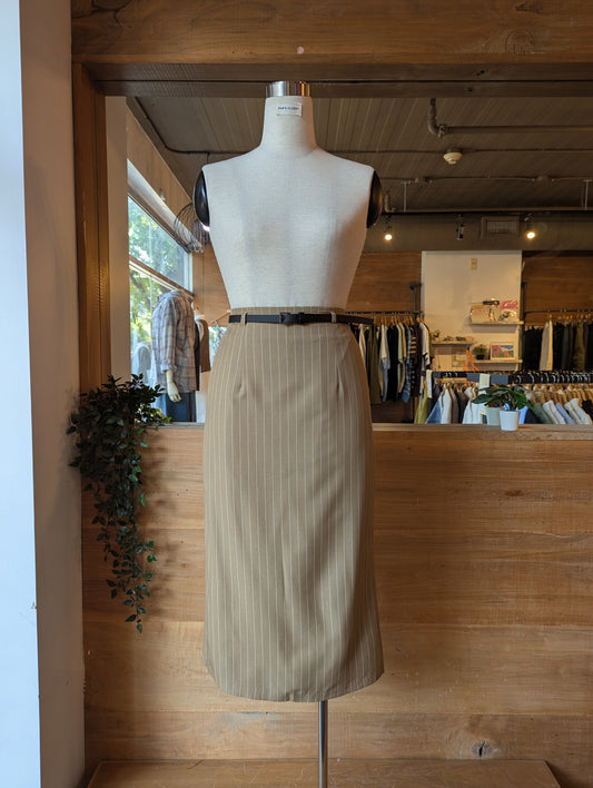 Pinstripe Midi Skirt with Belt