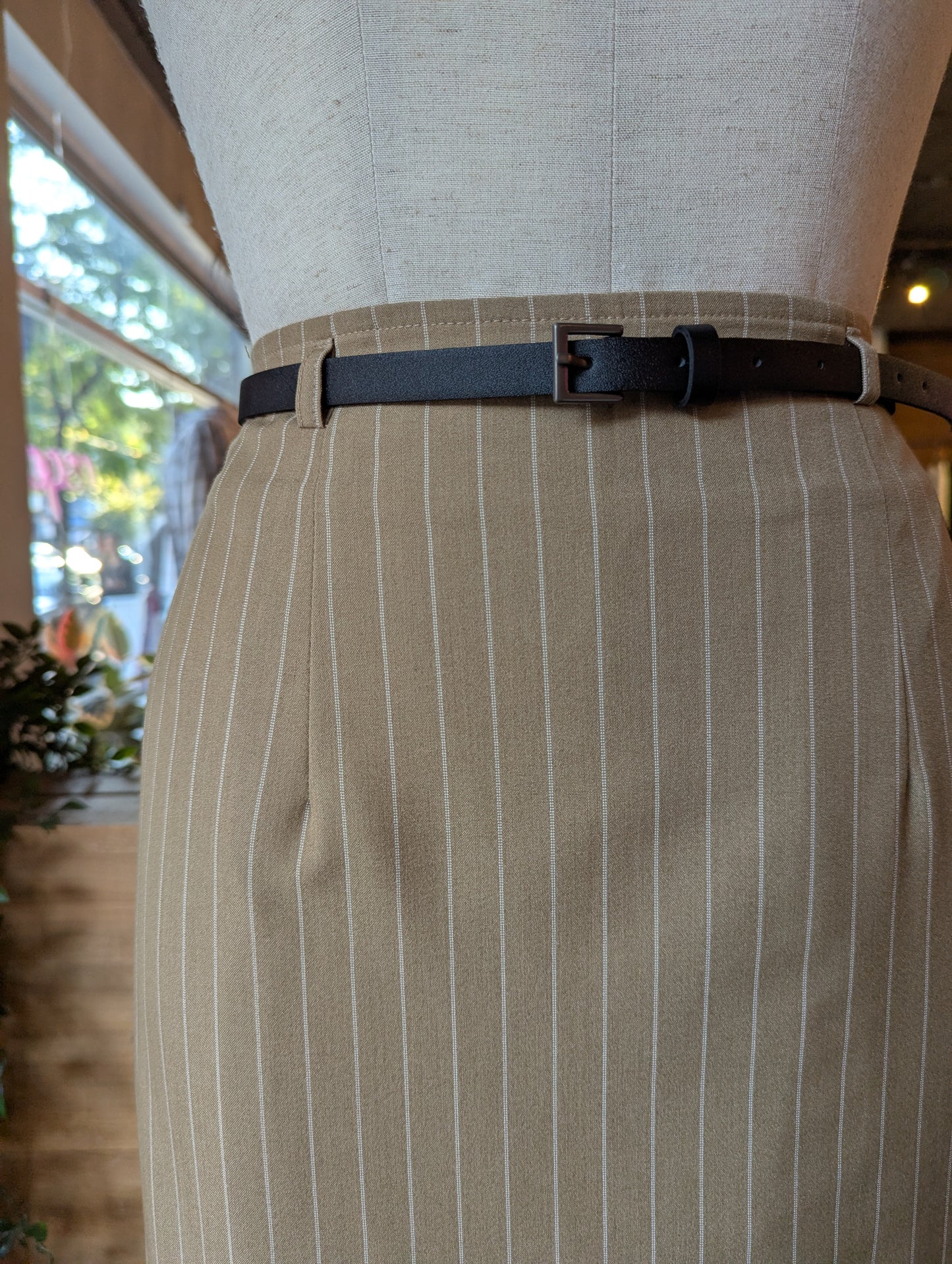 Pinstripe Midi Skirt with Belt
