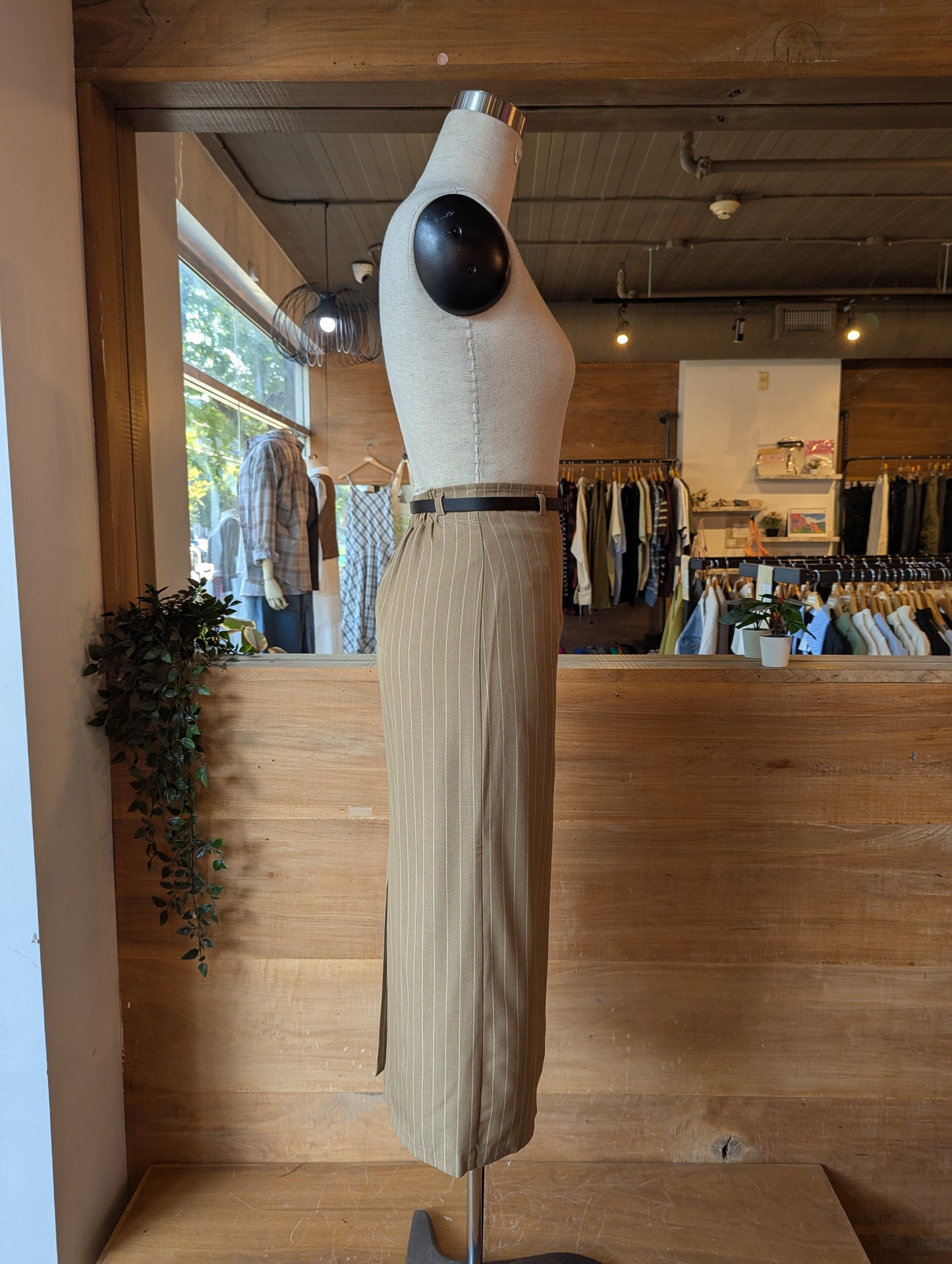 Pinstripe Midi Skirt with Belt