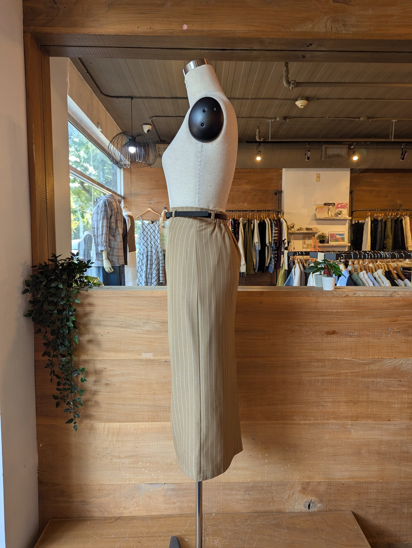 Pinstripe Midi Skirt with Belt