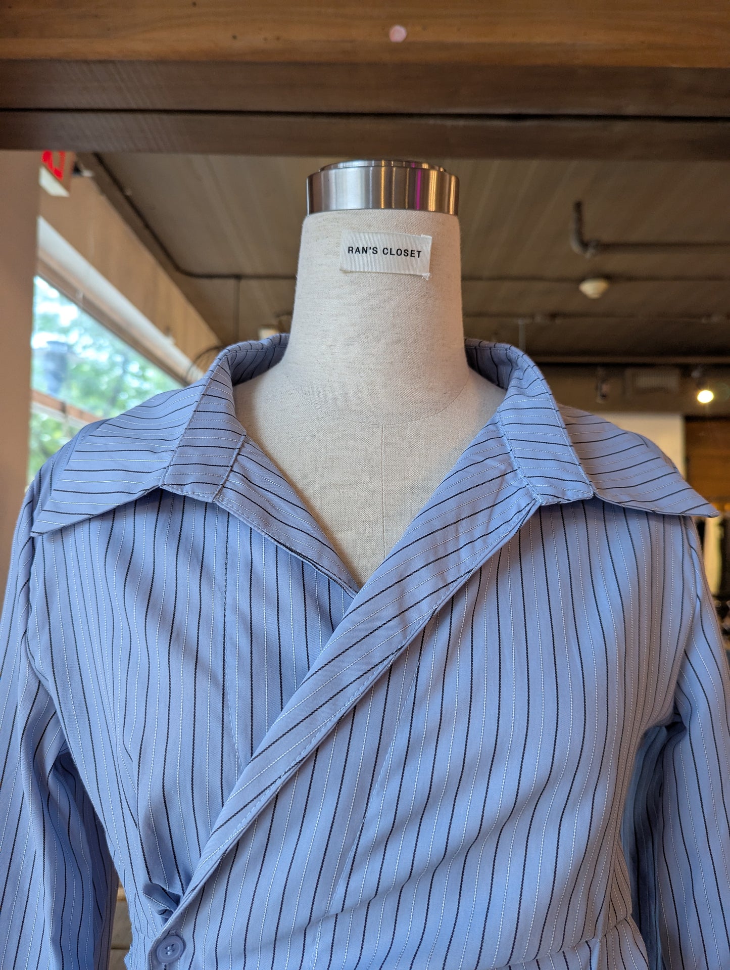 Striped Side Button Wrap Blouse