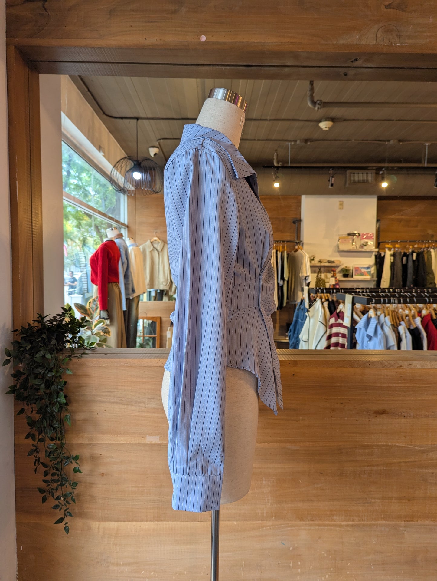 Striped Side Button Wrap Blouse
