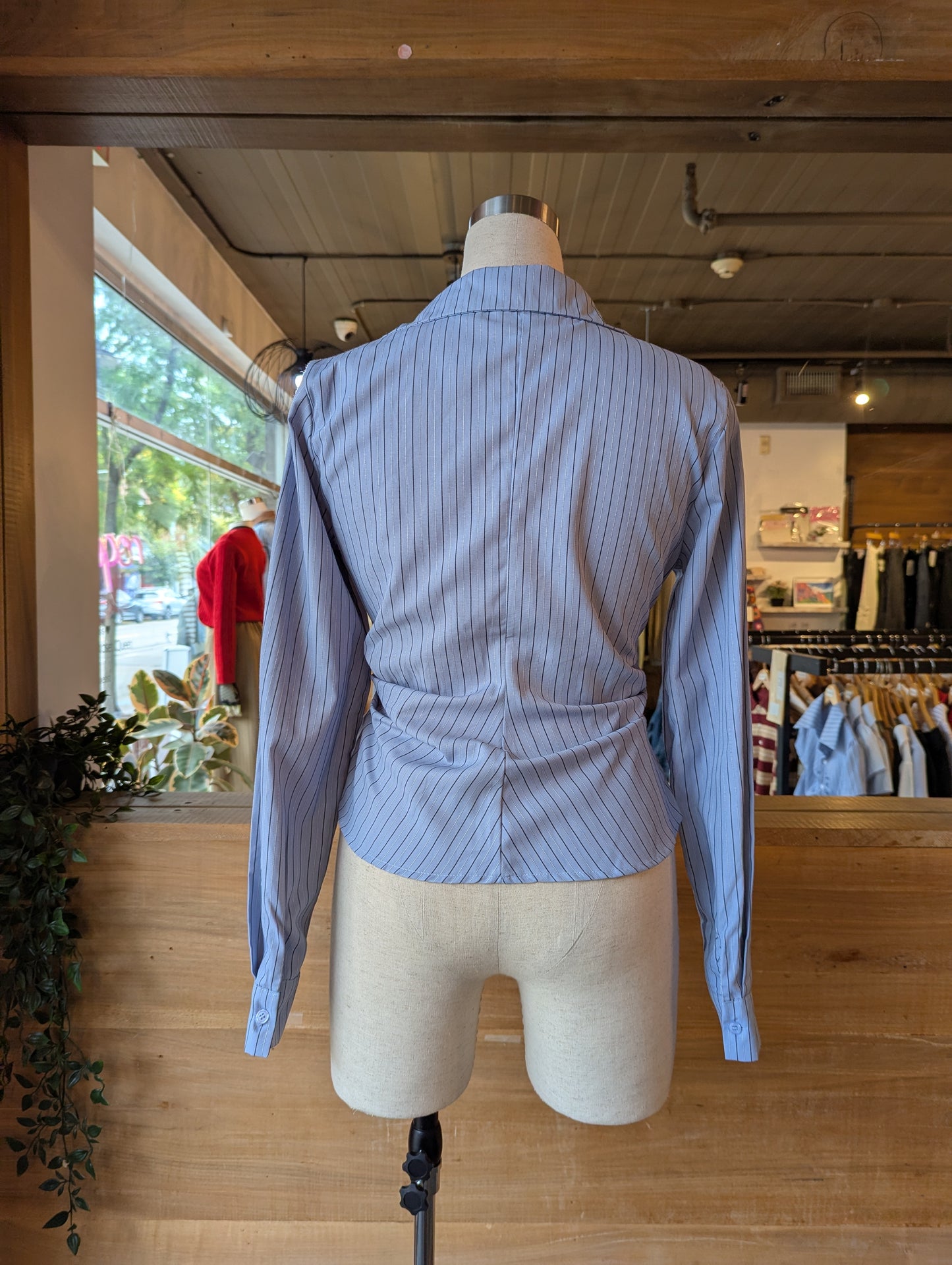 Striped Side Button Wrap Blouse