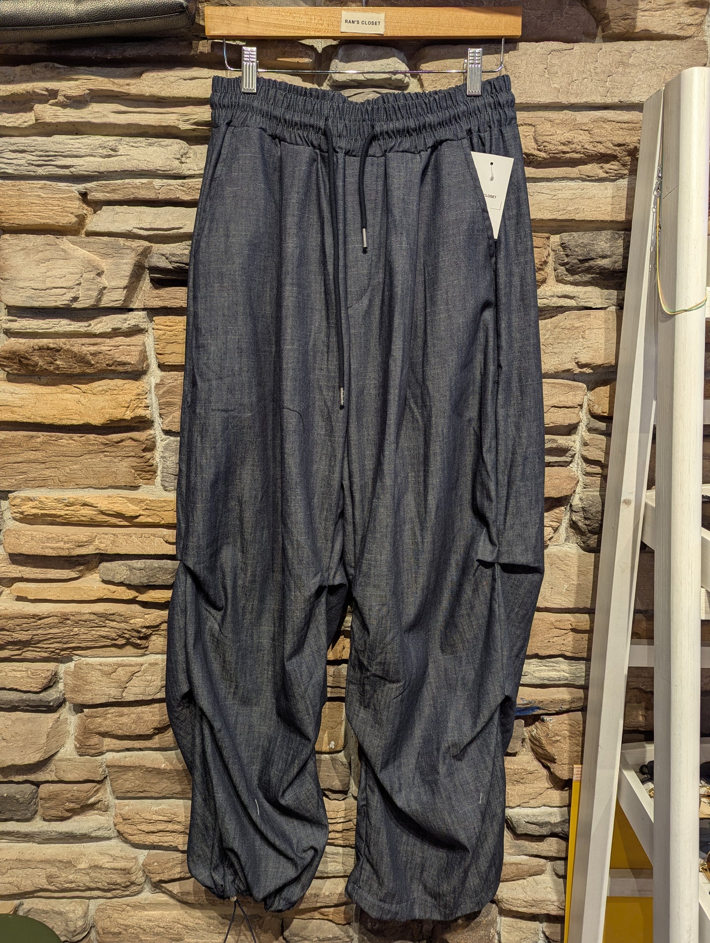 Light Denim Drawstring Parachute Style Pant