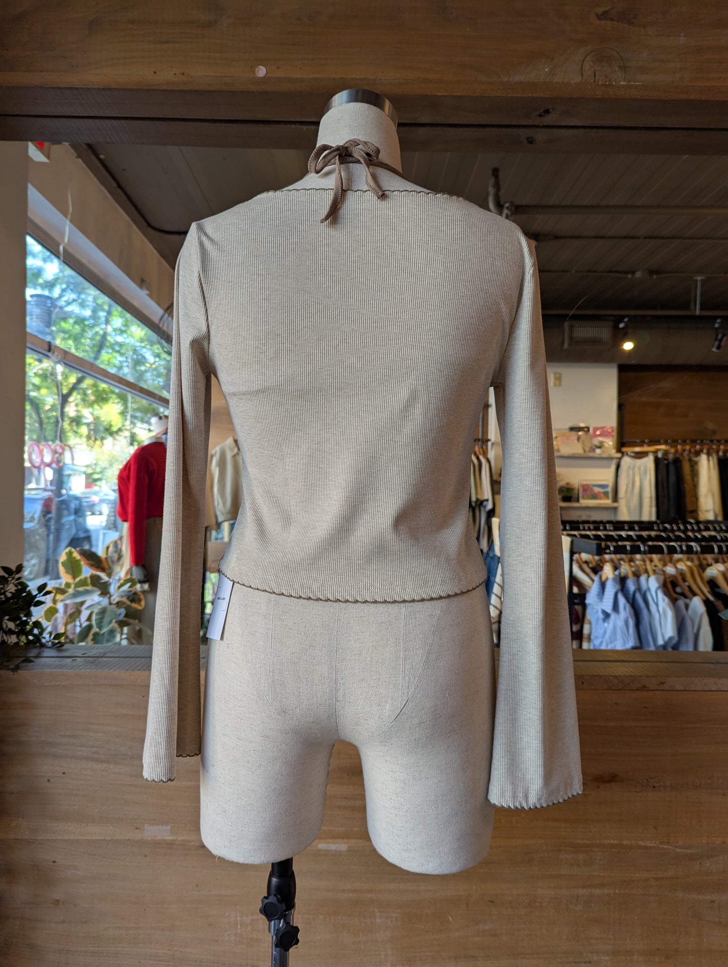 Ribbed Bell Sleeve Ribbon Detail Set