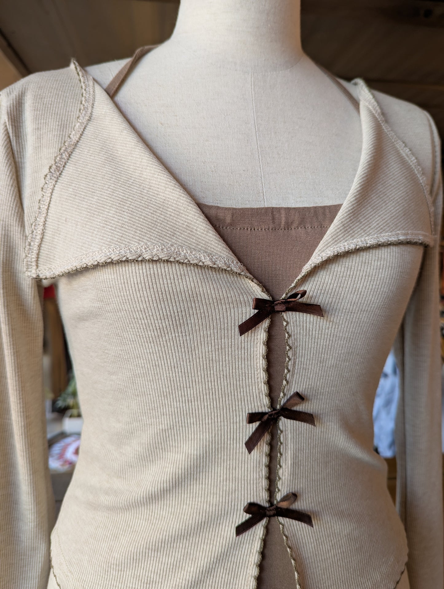 Ribbed Bell Sleeve Ribbon Detail Set