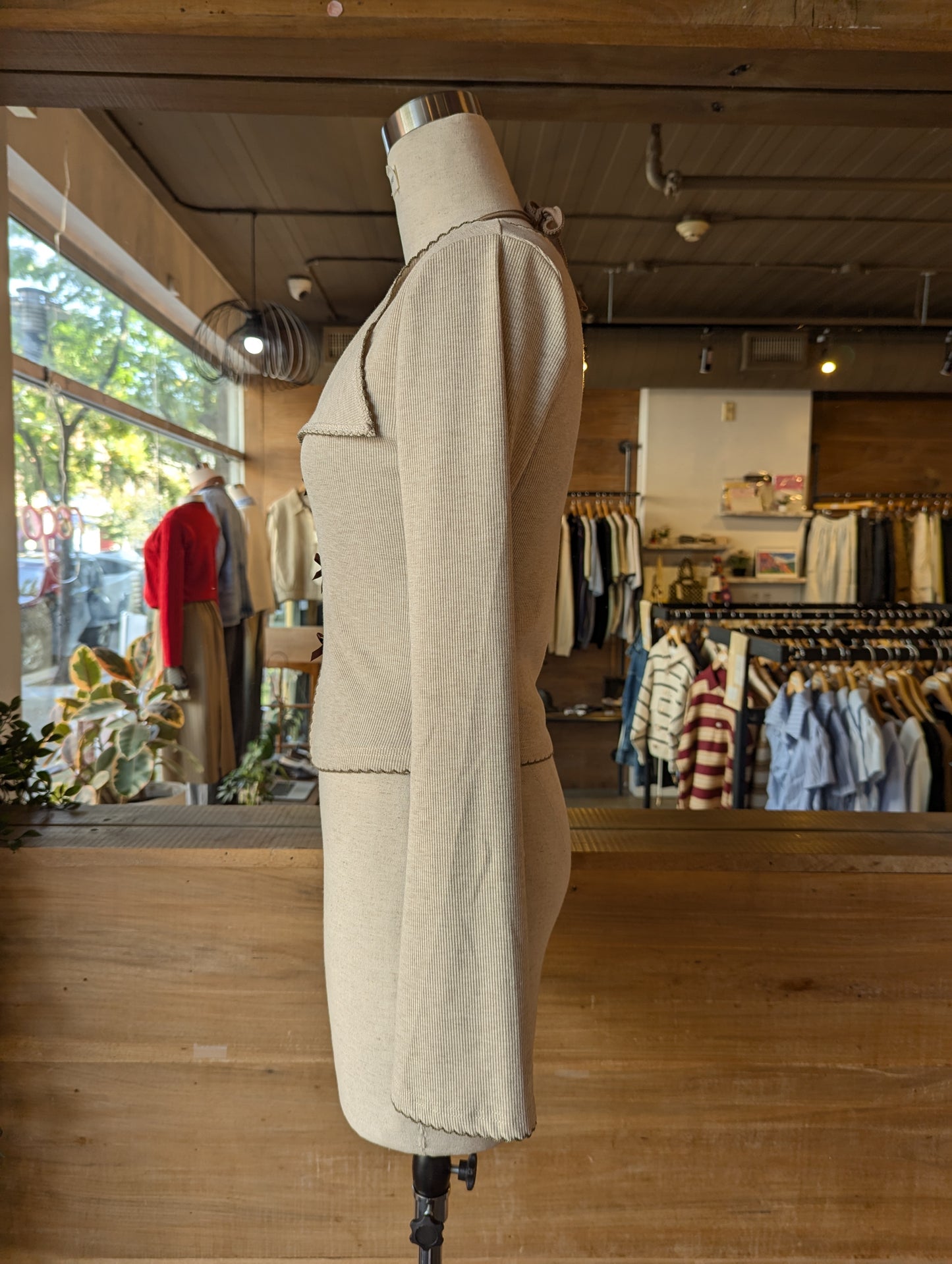 Ribbed Bell Sleeve Ribbon Detail Set
