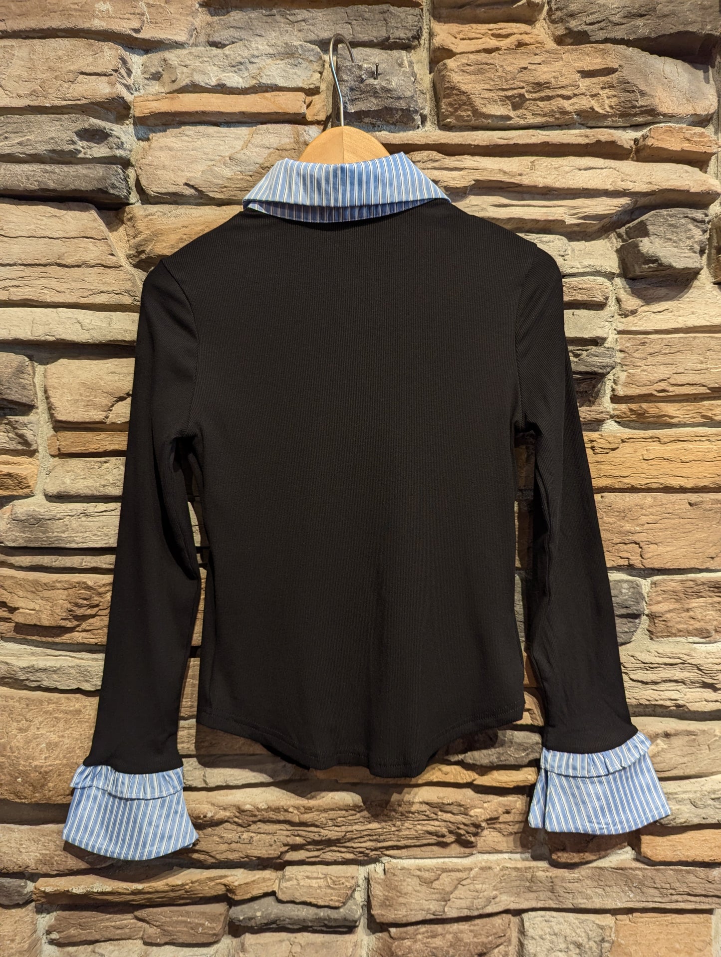 Ruffle Cardigan with Built in Collar Shirt