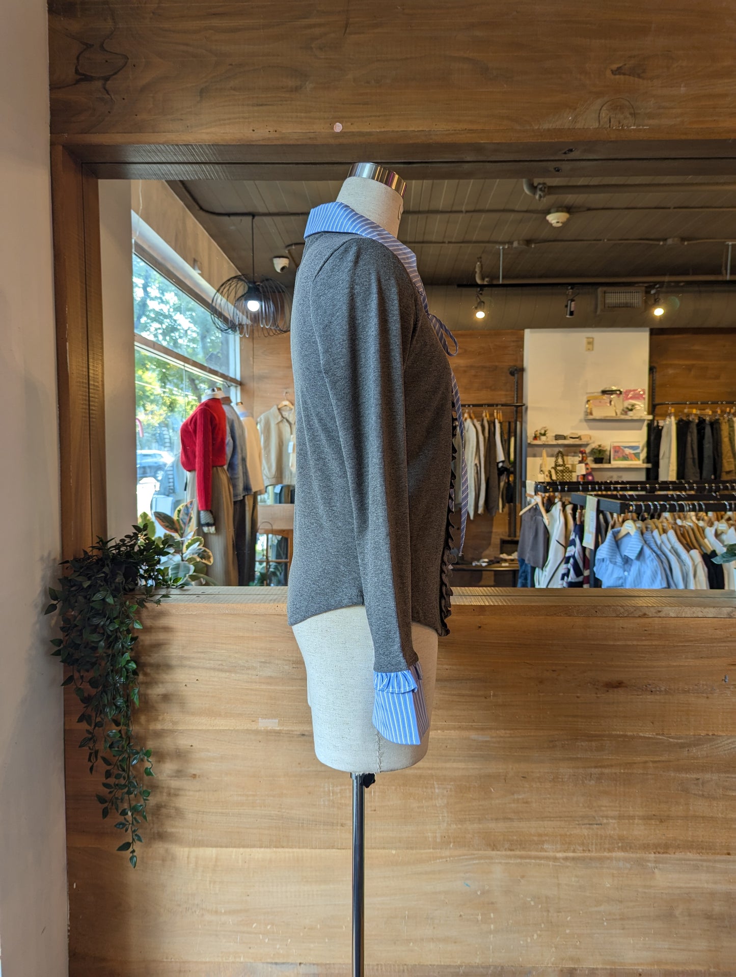 Ruffle Cardigan with Built in Collar Shirt