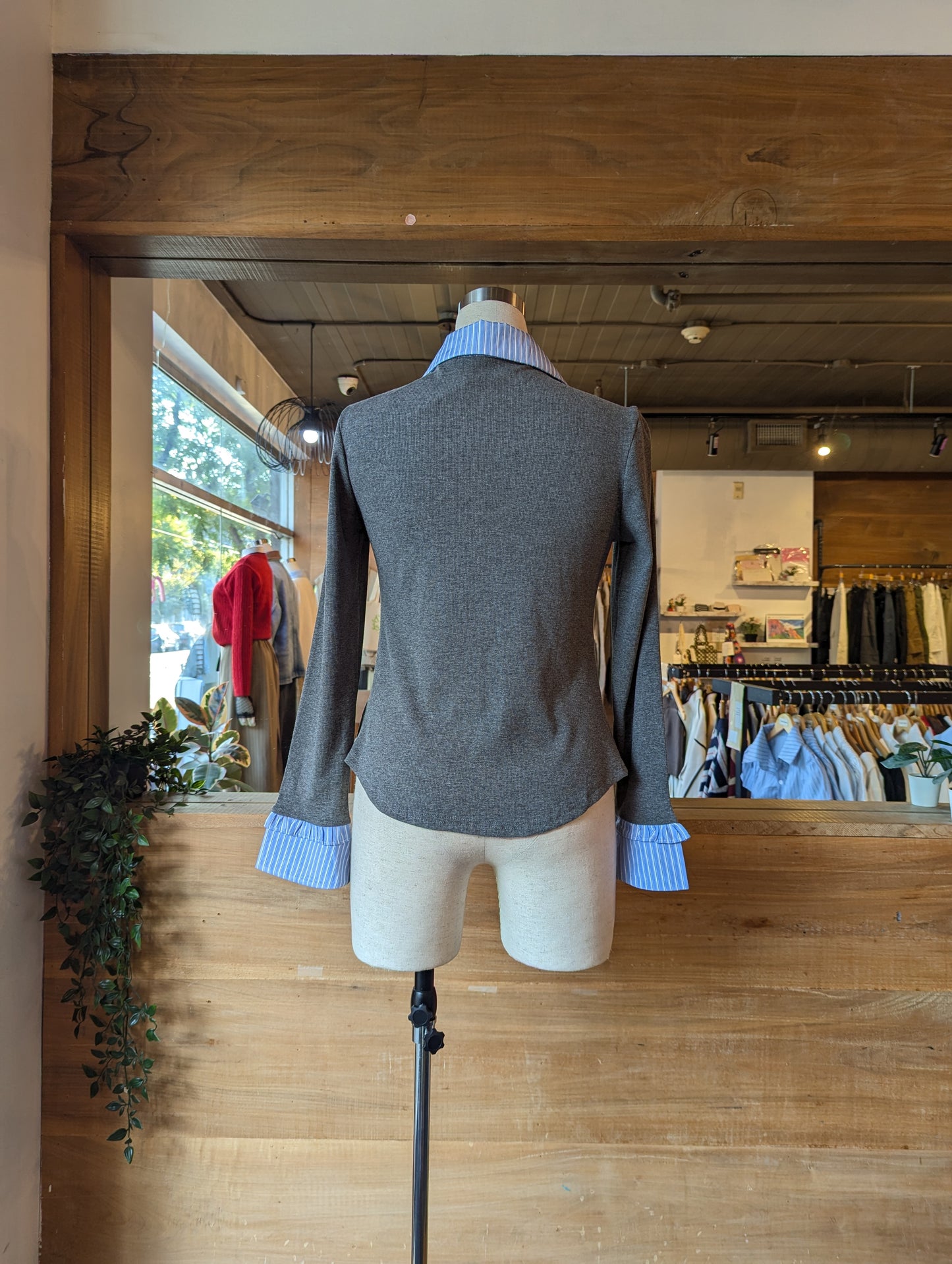 Ruffle Cardigan with Built in Collar Shirt