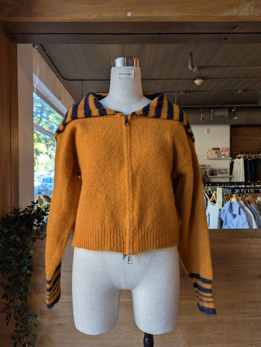 Oversized Striped Collar Zip Up Sweater