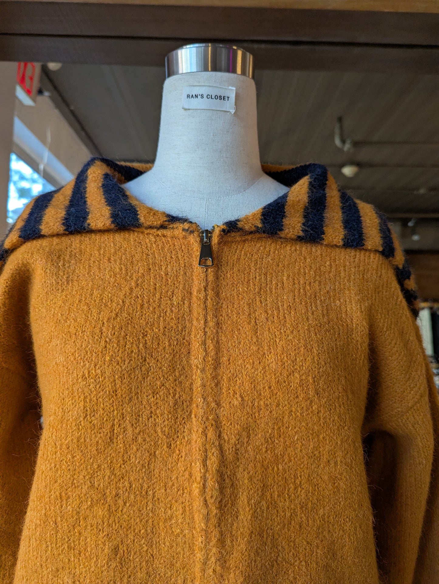 Oversized Striped Collar Zip Up Sweater