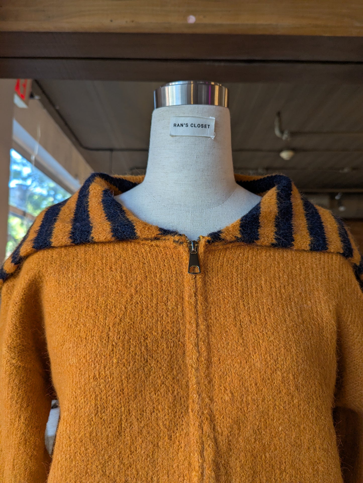 Oversized Striped Collar Zip Up Sweater