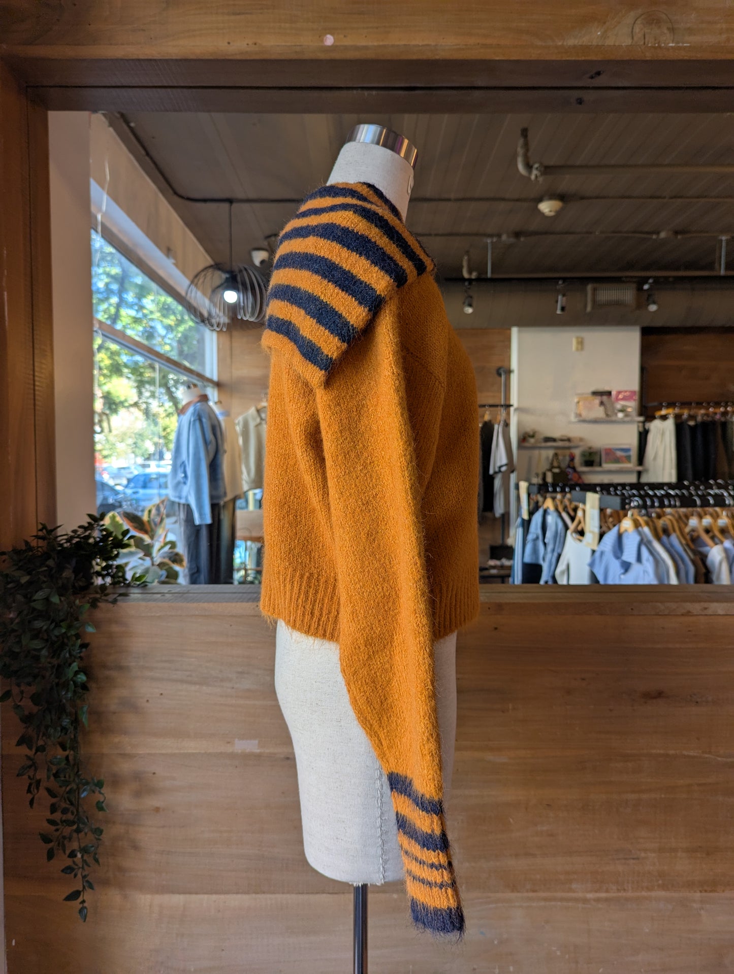 Oversized Striped Collar Zip Up Sweater