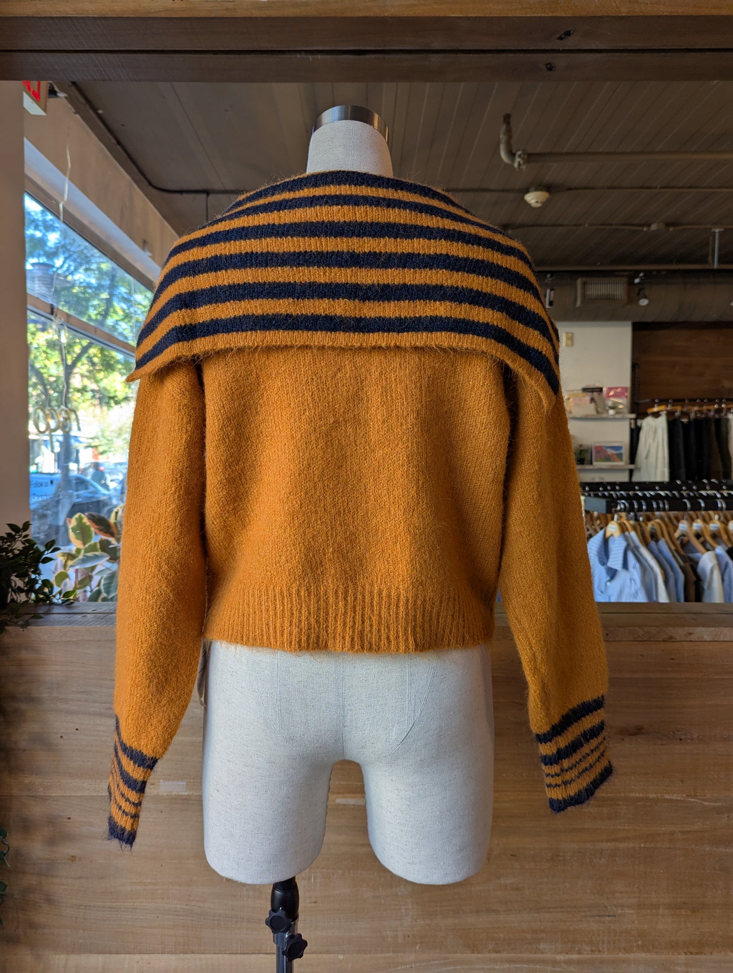 Oversized Striped Collar Zip Up Sweater